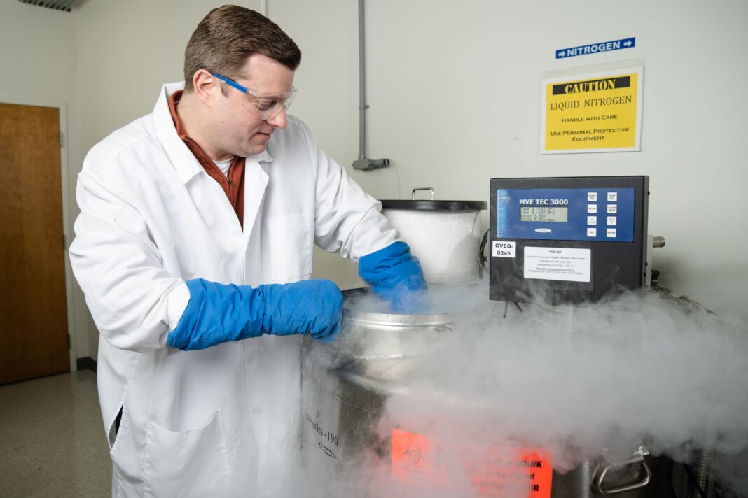 A GeoVax researcher in the company's lab.