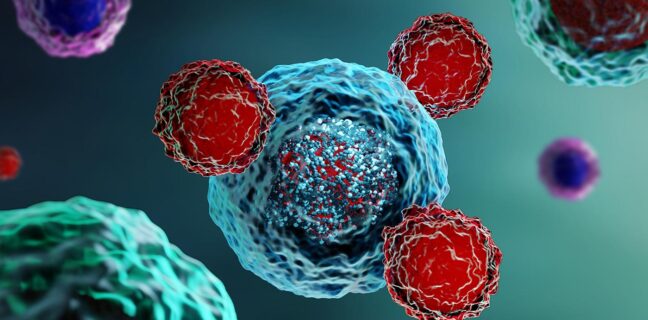 T cells attacking cancer cells